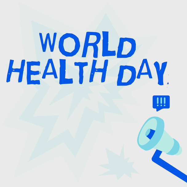 Dünya Sağlık Günü 'nü gösteren bir ilham. İş yaklaşımı küresel sağlık bilinçlendirme günü her yıl 7 Nisan 'da Yıldırım Dalgası Sesli Duyuruyla Megafon Çizimi ile kutlandı. - Fotoğraf, Görsel