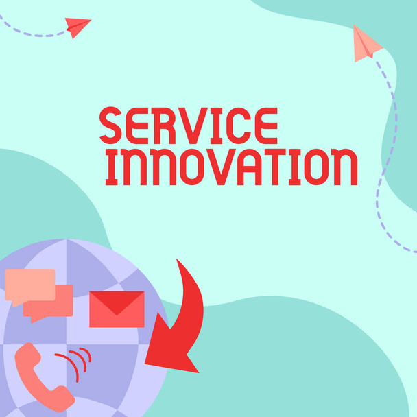 Fogalmi megjelenítés Szolgáltatás Innováció. Üzleti ötlet megváltoztatja az ügyfelek kiszolgálásának módját nagyobb értékért Internet Network Drawing With Colorful Messaging S. - Fotó, kép