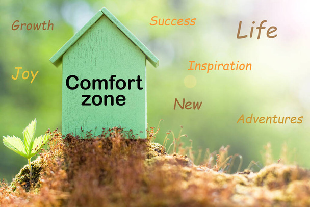 House in nature. Comfort Zone. Growth, personal development. Opportunities outside home. Concept of choice - Photo, Image