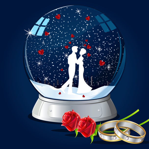 Kissing Couple in Glass Globe - Vetor, Imagem