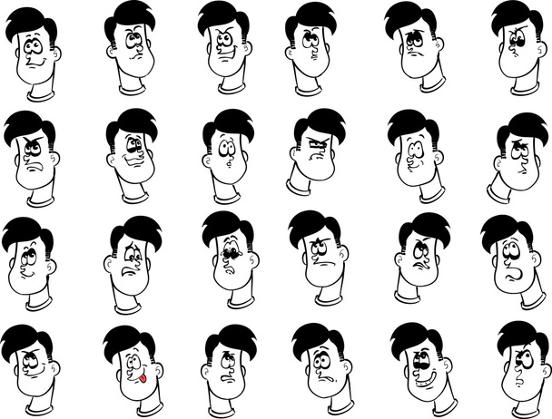 Set of male cartoon faces with emotional expressions - Vector, Image