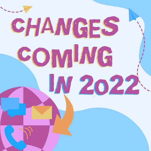 Ruční psaní znamení Změny přichází v roce 2022. Obchodní přehled Nové koncepce plány a proces pro příští rok Internet Network Drawing With barevné zprávy S. - Fotografie, Obrázek