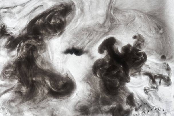 Dark smoke on white ink background, colorful fog, abstract swirling ocean sea, acrylic paint pigment underwater - Fotoğraf, Görsel