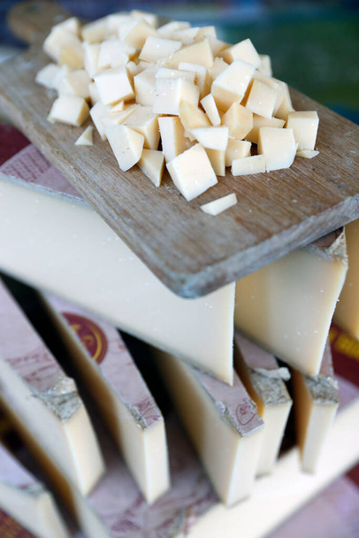 Market stall. Comte cheese. Typical french cheese. - Photo, Image