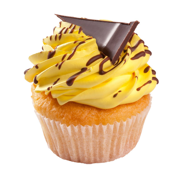 Vanille-Cupcake mit Zitronensahnezucker und Schokolade - Foto, Bild
