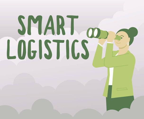 Fogalmi felirat Smart Logistics. Intelligens technológia koncepcionális fotó integrálása a logisztikai rendszerbe Nő átnéz a kézen tartott távcsövön Új lehetőségek megtekintése. - Fotó, kép