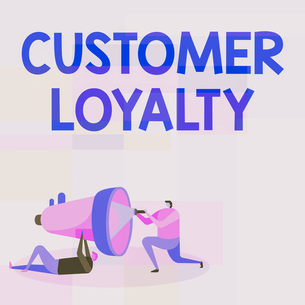 Conceptual display Customer Loyalty. Business overview buyers adhere to positive experience and satisfaction Workers Drawing Helping One Other With Flashlight To Fix Megaphone. - Photo, Image