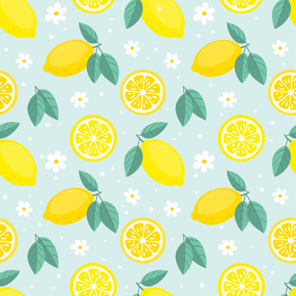 Vector fruity lemon seamless pattern. Tropical fruit summer background. Can be used for print, fabric, textile, wrapping paper etc. - Vector, Image