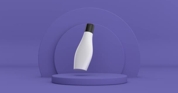 Vídeo de resolução 4k: Tubo de creme cosmético em branco branco com espaço vazio para o seu design girando sobre violeta Cilindros muito peri Produtos Stage Pedestal on a Violet Very Peri background loop animation - Filmagem, Vídeo