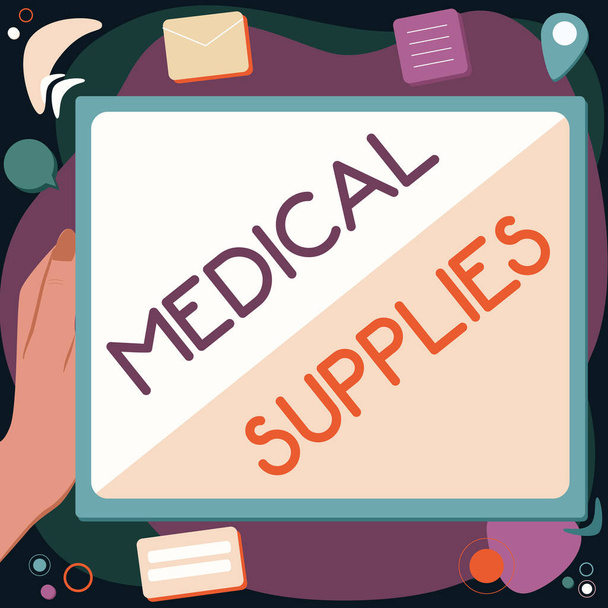 Text showing inspiration Medical Supplies. Word for Items necessary for treatment of illness or injury Abstract Deleting Browser History, Editing Organizing Online Files. - Photo, Image