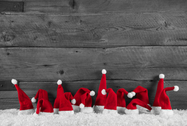 Humorously red, grey and white wooden christmas background with  - Photo, Image