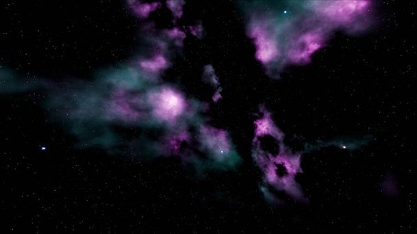 Resumen Color cian púrpura Nebulosa Energía y estrellas brillantes en Galaxy textura efecto ilustración fondo. - Foto, imagen