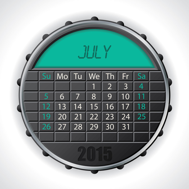 2015 Липневий календар з РК-дисплеєм
 - Вектор, зображення