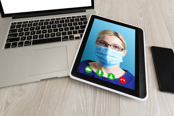 Remote Medical Consultancy. Doctor Consulting Patient Via Web Conference On Digital Tablet, Treatment Prescriptions Online, Enjoying Telemedicine, Creative Collage - 写真・画像