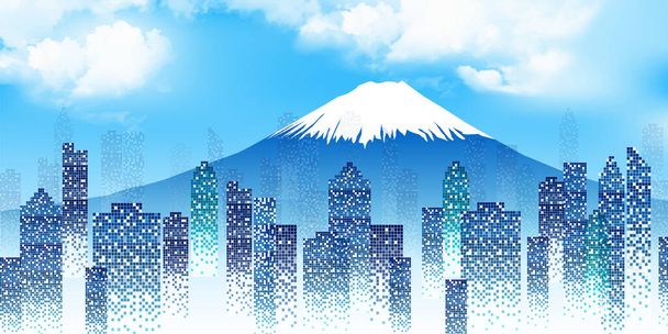 Mt. Fuji bâtiment ville condominium fond - Vecteur, image
