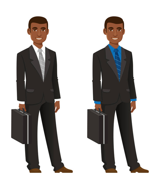 Młody Afroamerykański biznesmen w eleganckim czarnym garniturze - Wektor, obraz