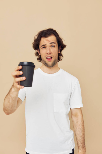 handsome man glass with drink emotions posing Lifestyle unaltered - Photo, image
