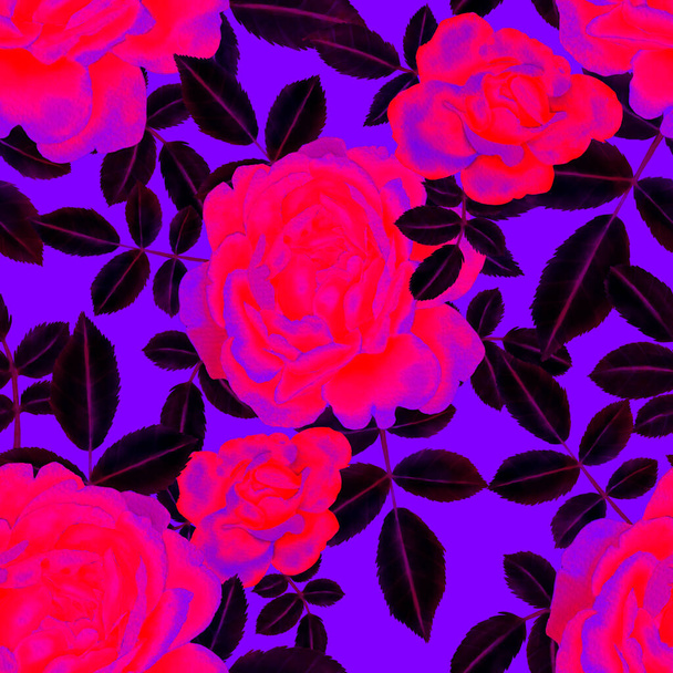Watercolor seamless pattern with roses - Photo, Image
