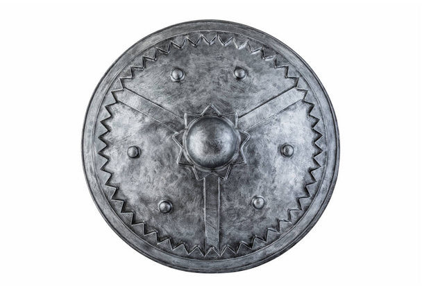 Old round shield isolated on white background with clipping path - Fotoğraf, Görsel