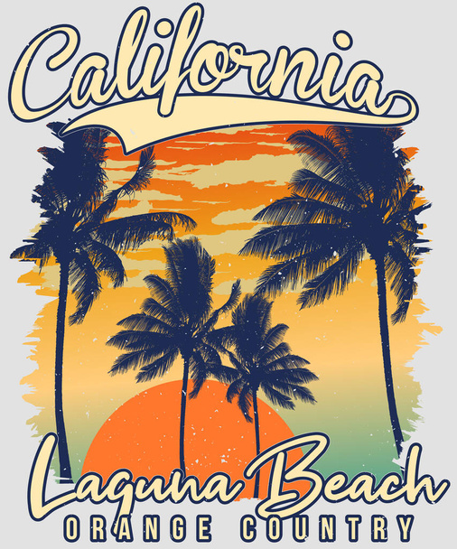 Kaliforniya Laguna Plajı Turuncu Ülke Tişört Tasarımı - Vektör, Görsel
