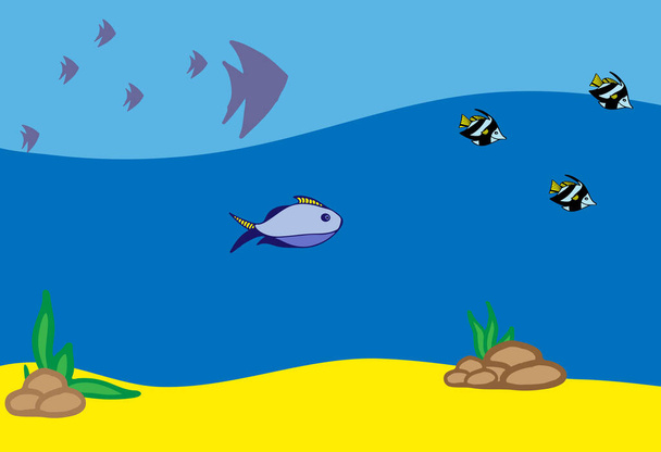 Ilustración de peces vectoriales dibujados a mano. Mundo submarino Panorama. - Vector, imagen