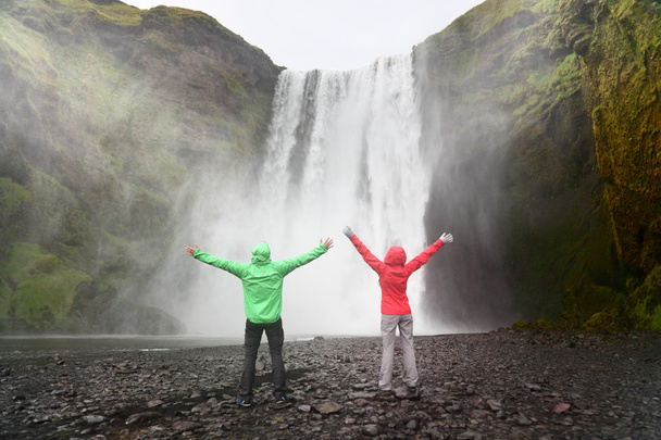 People near Skogafoss waterfall in Iceland - Photo, Image