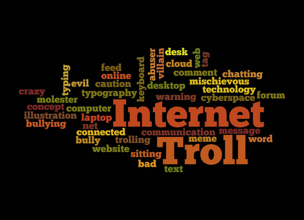 Word Cloud with INTERNET TROLL concept, isolated on a black background. - Photo, Image
