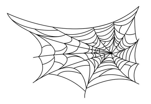 Lineares Spideweb-Symbol. Halloween-Linienkunst. Vereinzeltes schwarzes Netz auf weißem Hintergrund. Web-Logo für Ihre Halloween-Karten. - Vektor, Bild