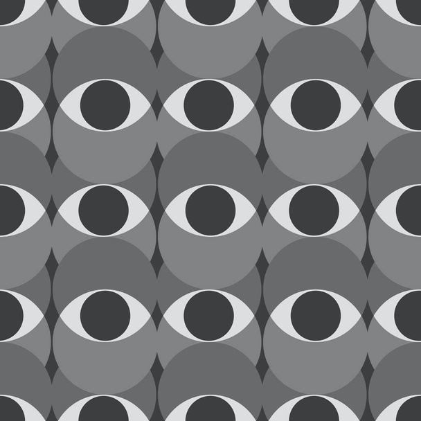 Seamless pattern with minimal 20s geometric design with eyes, vector template with primitive shapes elements - Διάνυσμα, εικόνα