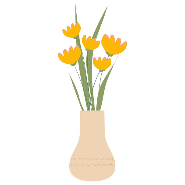 Wild flowers in vase isolated on white background - Vector, imagen