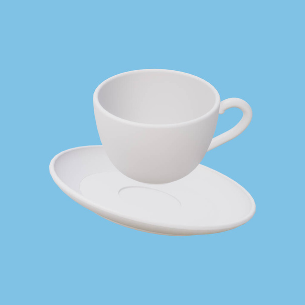 Tea cup isolated on blue background. 3D render. - Foto, afbeelding