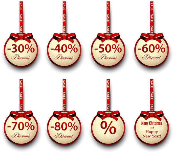 Sale labels with red gift bows. - Вектор,изображение