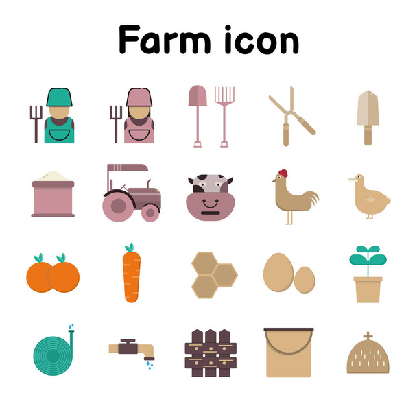 Icône de ferme de style plat, agriculture et cultures, bétail, agriculture biologique, vecteur d'illustration - Vecteur, image