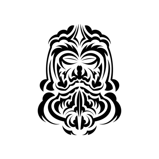 Projeto de máscara Tiki. Padrão de decoração tradicional da Polinésia e Havaí. Isolado em fundo branco. Estilo plano. Vetor. - Vetor, Imagem