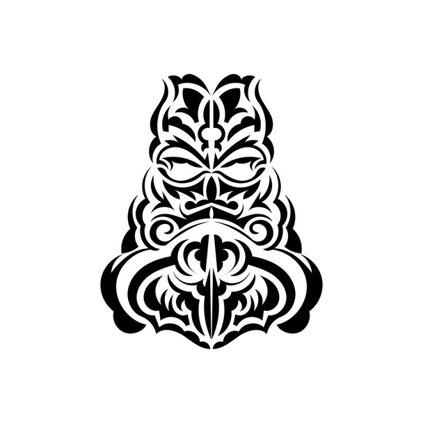 Projeto de máscara Tiki. Polinésios nativos e havaianos tiki ilustração em preto e branco. Isolado. Modelo de tatuagem pronto. Ilustração vetorial. - Vetor, Imagem