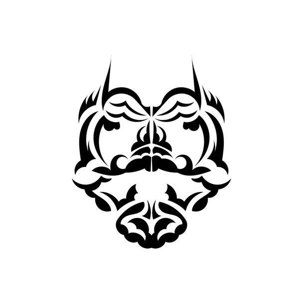 Дизайн маски Тікі. Корінні полінезійці і гавайські тикі ілюстрації чорно-білими. Розташований на білому тлі. Ескіз татуювання. Вектор. - Вектор, зображення