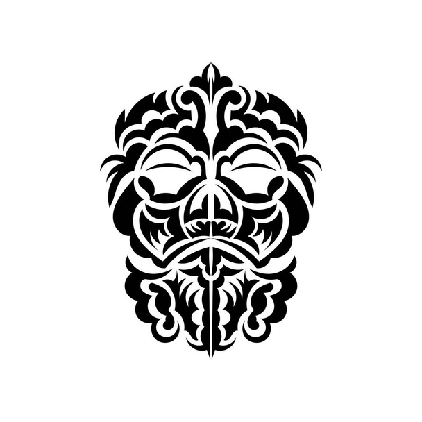 Чорно-біла маска Тікі. Традиційний декор з Полінезії та Гаваїв. Розташований на білому тлі. Ескіз татуювання. Приклад вектора. - Вектор, зображення
