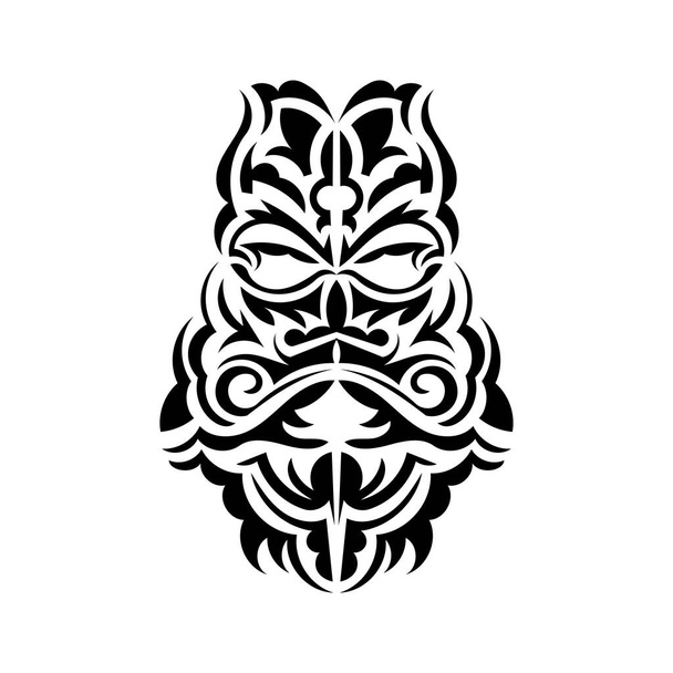 Черно-белая маска Тики. Страшные маски в местном орнаменте Полинезии. Изолирована. Плоский стиль. Векторная иллюстрация. - Вектор,изображение