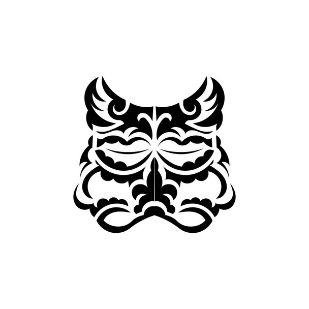 Чорно-біла маска Тікі. Жахливі маски в місцевому орнаменті Полінезії. Розташований на білому тлі. Ескіз татуювання. Вектор. - Вектор, зображення