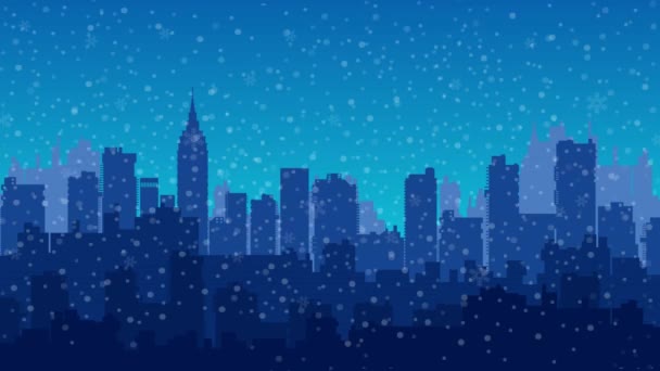 Kerst animatie winter landschap platte stad Kerstmis achtergrond stedelijk gebouw achtergrond voor vakantie en design - Video