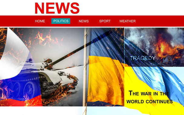 tablet com guerra ucraniana e Rússia. Ucrânia, união europeia, bandeira da Rússia. - Foto, Imagem