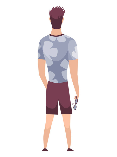 People character back view. Young human. Cartoon vector man standing illustration. Adult people from behind. Male character in casual outfit - Διάνυσμα, εικόνα