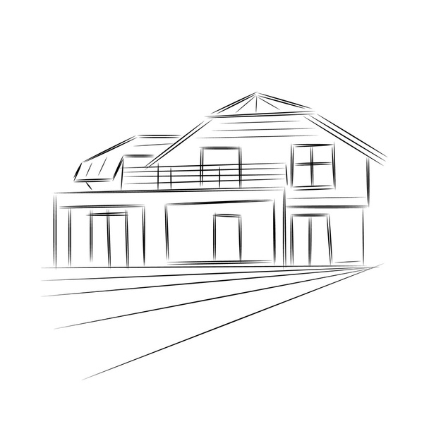 3D representación de alambre-marco de la casa. Fondo blanco
. - Vector, Imagen