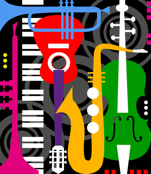 Music instruments on black - Vector, Image