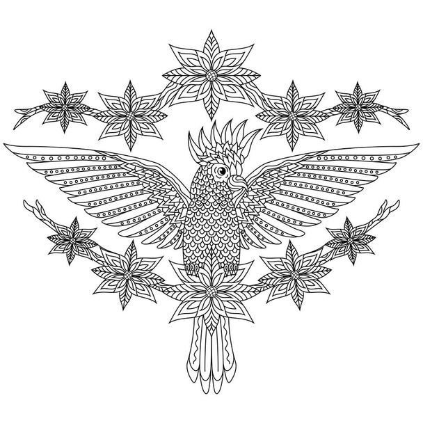 Ručně kreslený papoušek v zentanglovém stylu - Vektor, obrázek