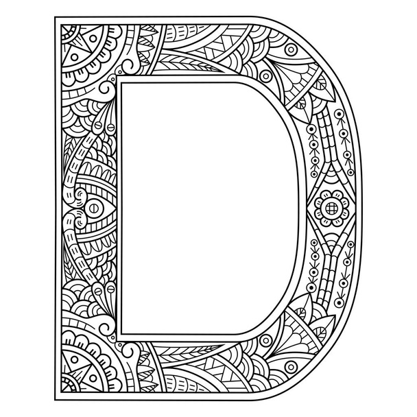 Mão desenhada de aphabet letra D em estilo zentangle - Vetor, Imagem