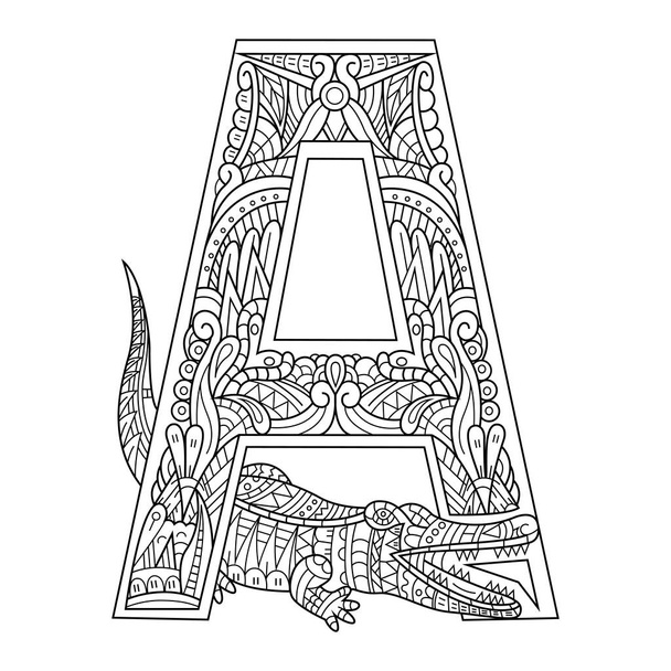 Ručně kreslené z písmene A abecedy pro aligátora v zakřiveném stylu - Vektor, obrázek