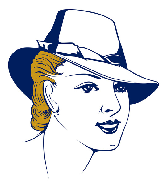 Retrô menina retrato no chapéu
 - Vetor, Imagem