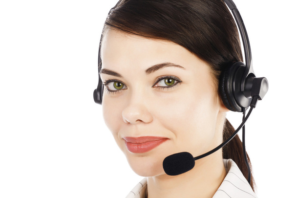 Kaunis asiakaspalvelun operaattori nainen kuulokkeet
 - Valokuva, kuva
