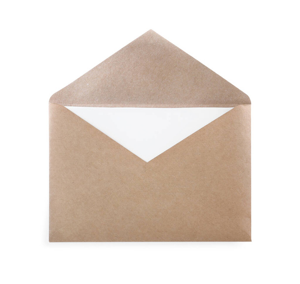 Kraft paper envelope with card isolated on white - Фото, зображення